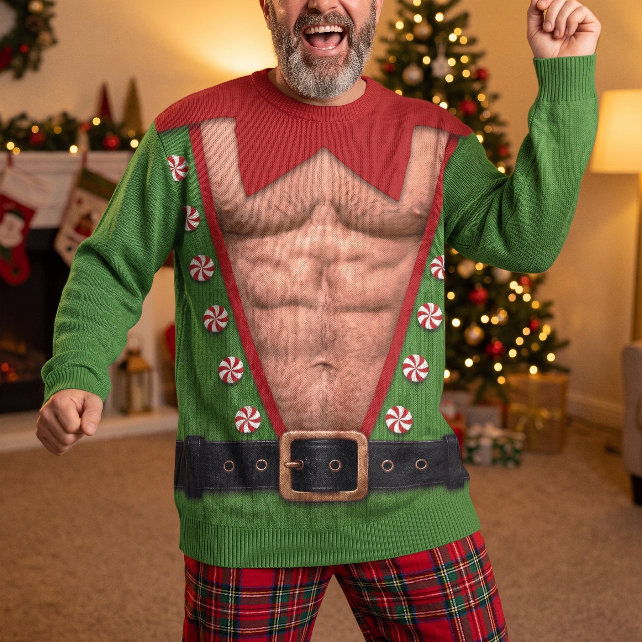 Funny_Santa_Elf_With_Big_Hairy_Belly_Ugly_Sweater_Party_Family_Coworkers_Personalized_Sweater_3
