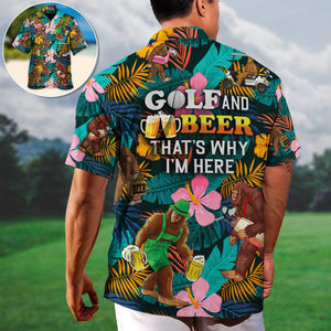 Golf Funny Bigfoot Playing Golf Golf and Beer Tropical Lover - Hawaiian Shirt