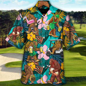 Golf Funny Bigfoot Playing Golf Golf and Beer Tropical Lover - Hawaiian Shirt