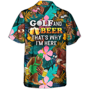 Golf Funny Bigfoot Playing Golf Golf and Beer Tropical Lover - Hawaiian Shirt