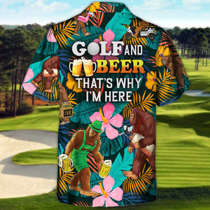 Golf Funny Bigfoot Playing Golf Golf and Beer Tropical Lover - Hawaiian Shirt