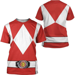 Cosplay Red Mighty Morphin  Power Ranger T-Shirts For Men