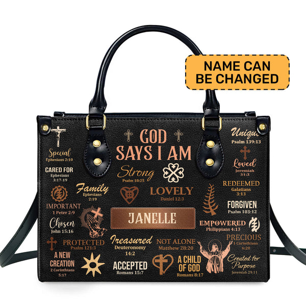 God Says I Am - Personalized Leather Handbag HN02