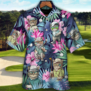 Golf Funny Cat Playing Golf Kiss My Putt Tropical Golf Lover - Hawaiian Shirt