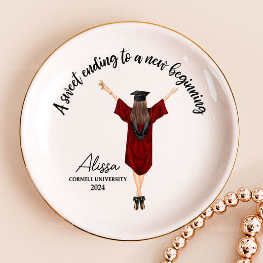 Graduation Gift A Sweet Ending To A New Beginning Personalized Circle Jewelry Dish_1
