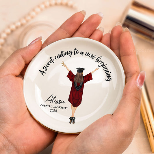 Graduation Gift A Sweet Ending To A New Beginning Personalized Circle Jewelry Dish_2
