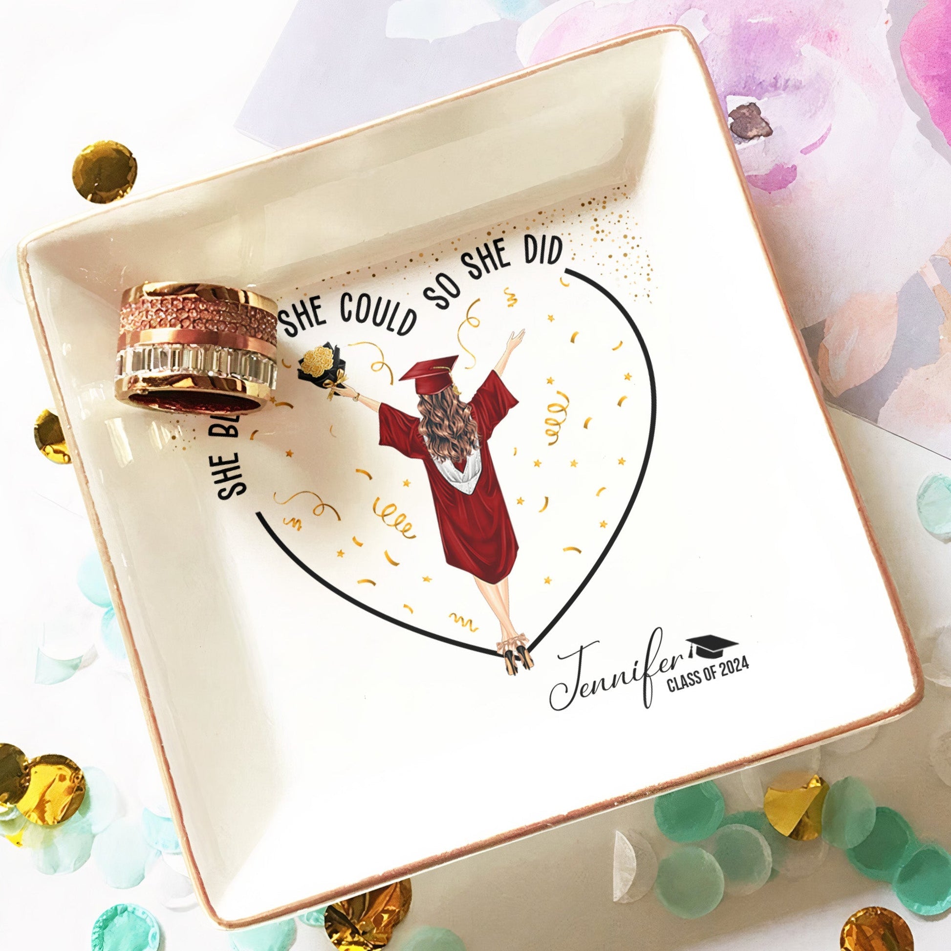 Gradution Gifts She Believed She Could So She Did Personalized Jewelry Dish_3