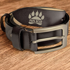 Daddy Bear And Cubs - Gift For Dad, Father's Day - Personalized Engraved Leather Belt
