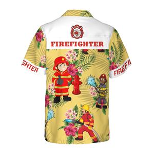 Graphic Proud Cream Tropical Floral Firefighter Hawaiian Shirt