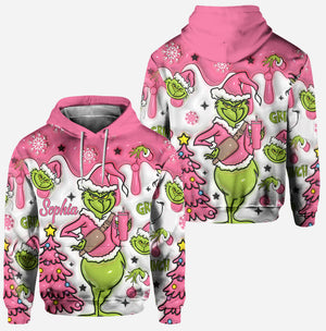 Green Monters Pink Snowflakes Christmas - Personalized Hoodie and Leggings - PT