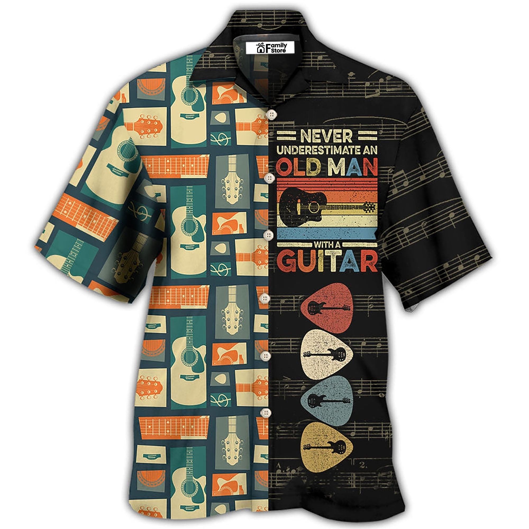 Guitar Never Underestmate An Old Man With A Guitar Hawaiian Shirt