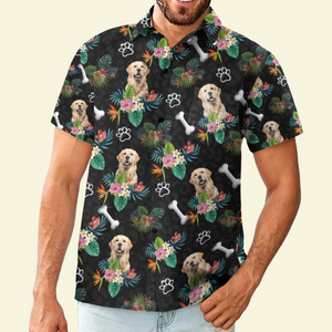 Custom Photo Dog Floral Tropical Paw - Gift For Dog Lovers - Personalized Hawaiian Shirt