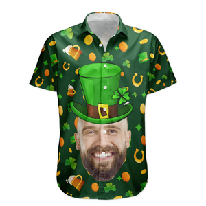 Custom Photo Funny Face Happy St Patrick's Day - Personalized Hawaiian Shirt