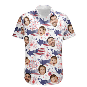 Custom Photo Family Cute Face Independence Day US Flag - Personalized Hawaiian Shirt