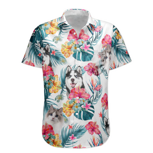 Custom Photo Face Funny Husky Floral - Personalized Hawaiian Shirt