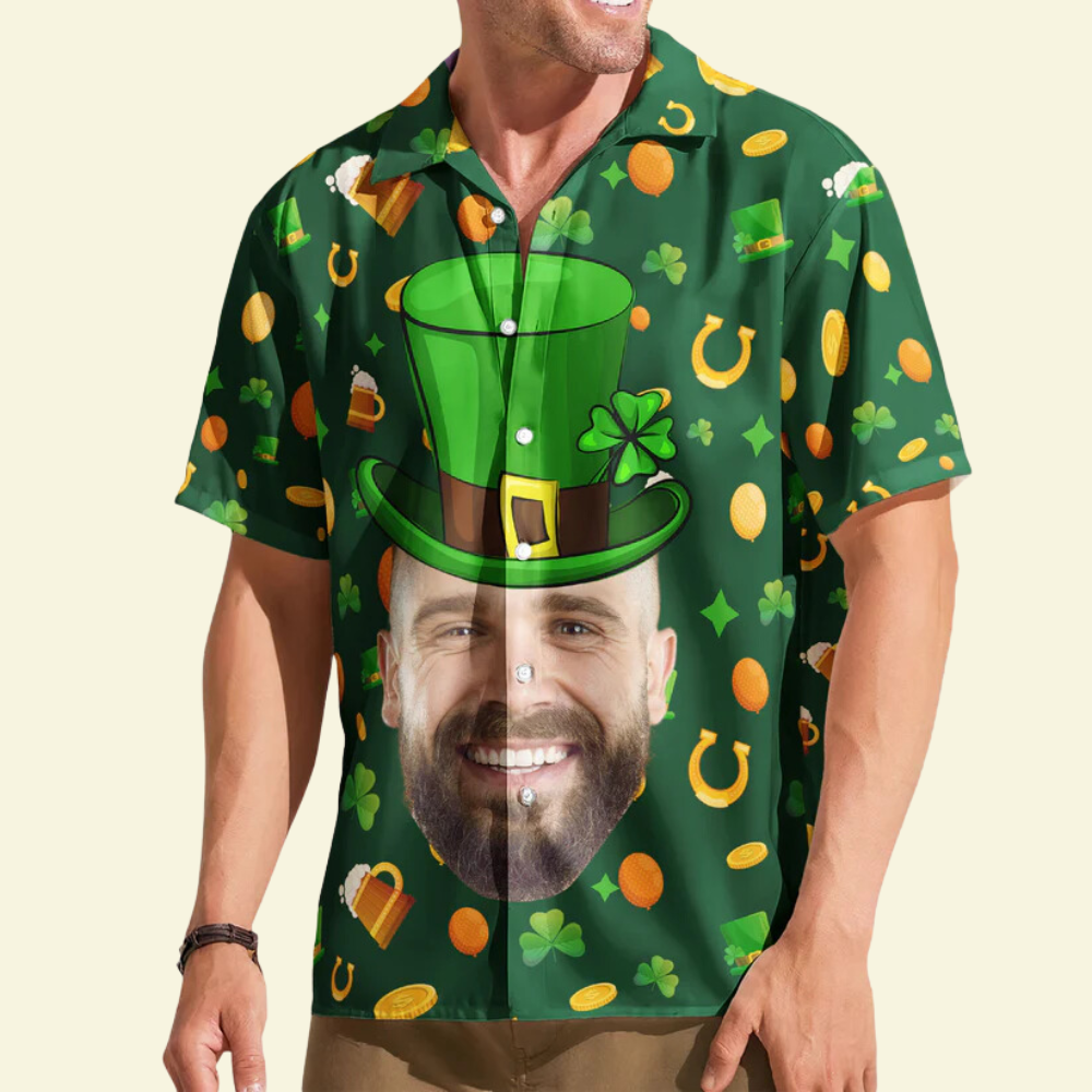 Custom Photo Funny Face Happy St Patrick's Day - Personalized Hawaiian Shirt