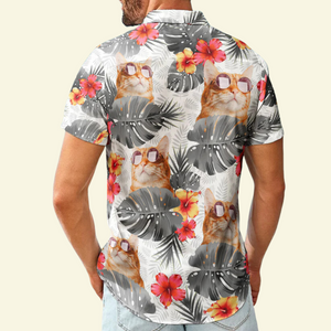 Custom Photo Face Funny Cat With Leaf Tropical - Gift For Cat Lovers - Personalized Hawaiian Shirt