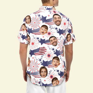 Custom Photo Family Cute Face Independence Day US Flag - Personalized Hawaiian Shirt