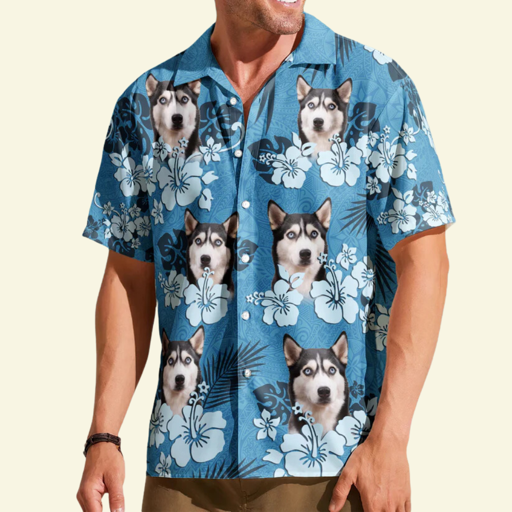 Custom Photo Face Funny Photo Tropical Hibiscus - Gift For Dog Lovers - Personalized Hawaiian Shirt