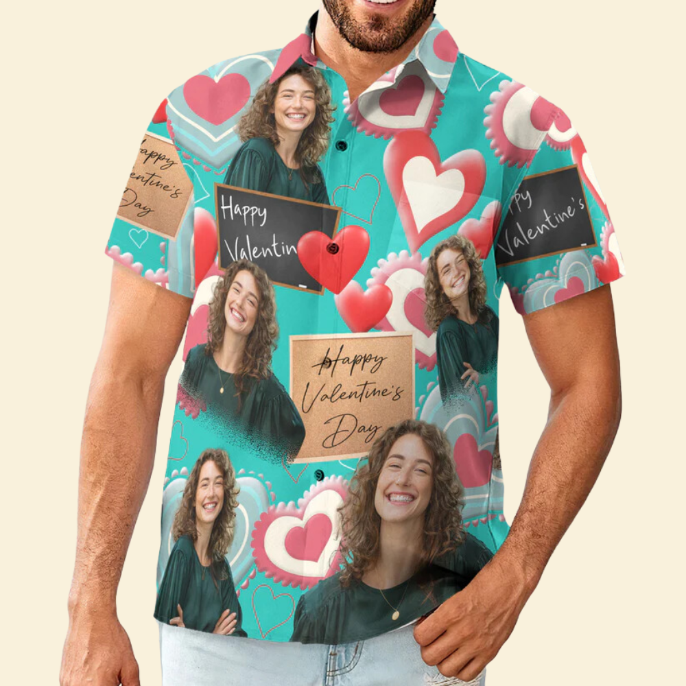 Custom Photo Happy Valentine's Day - Gift For Couple - Personalized Hawaiian Shirt