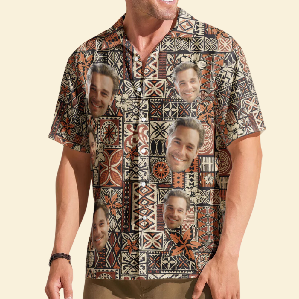 Custom Photo Funny Face Tribal Signal Pattern - Personalized Hawaiian Shirt