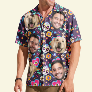 Custom Photo Face Mexican Skull Pattern - Personalized Hawaiian Shirt