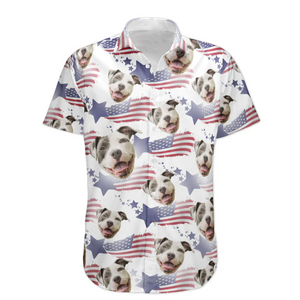 Custom Photo Best Dog Dad US Flag - Gift For Dog Lovers - Personalized Hawaiian Shirt