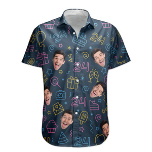 Custom Photo Birthday Neon Party Face Funny - Personalized Hawaiian Shirt