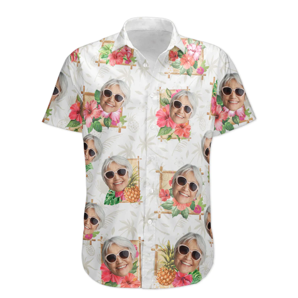 Custom Photo Tropical Grandma With Pineapple - Gift For Mom, Grandmother - Personalized Hawaiian Shirt