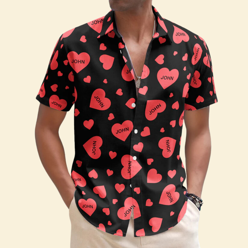 Custom Name Heart Vintage Aloha Valentine's Day - Personalized Hawaiian Shirt