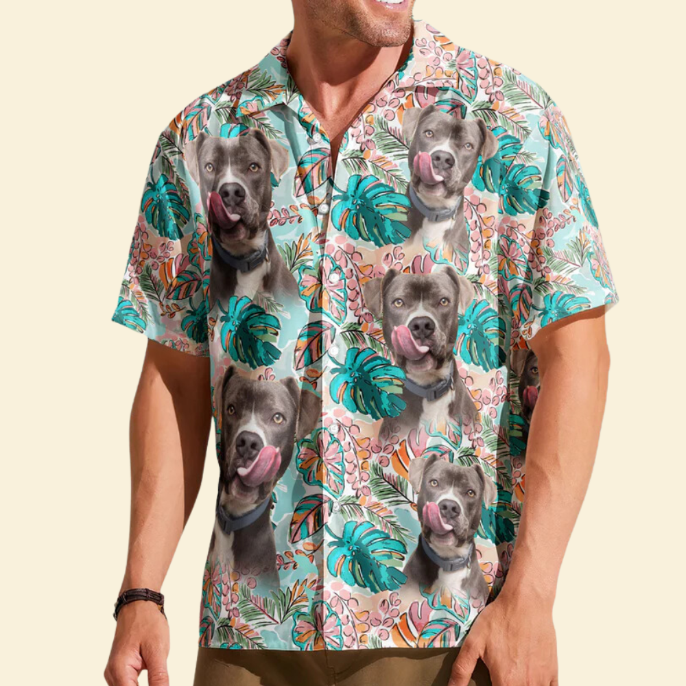 Custom Face Funny Photo Tropical Pitbull - Gift For Dog Lovers - Personalized Hawaiian Shirt