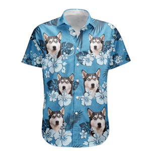 Custom Photo Face Funny Photo Tropical Hibiscus - Gift For Dog Lovers - Personalized Hawaiian Shirt