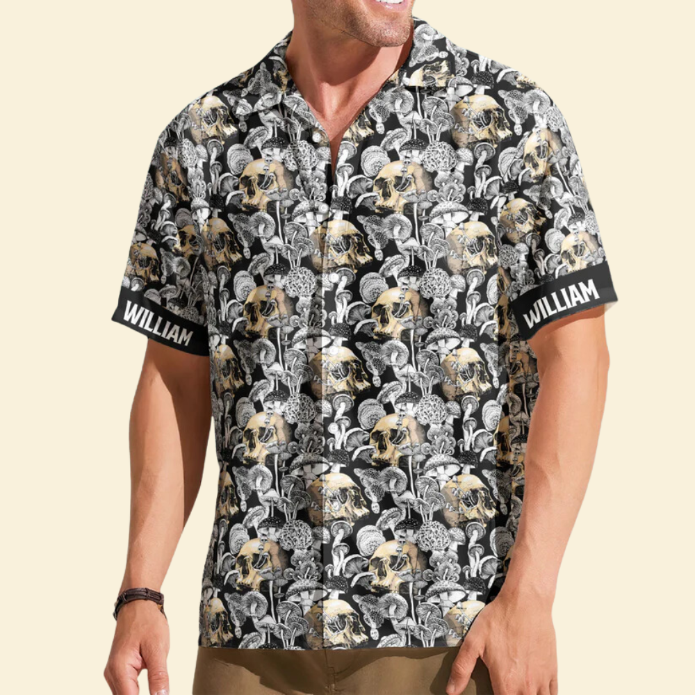 Custom Name With Magic Poisonous Mushroom And Skull - Personalized Hawaiian Shirt