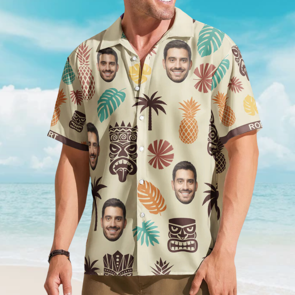 Custom Photo Tiki Pineapple Vintage Summer - Personalized Hawaiian Shirt