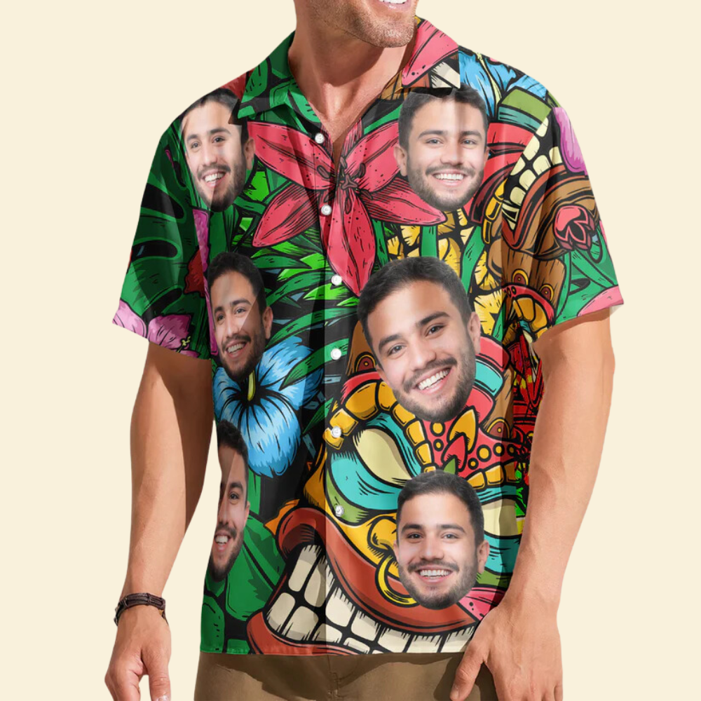 Custom Photo Funny Pet Family Friends Tiki Bar Colorful - Personalized Hawaiian Shirt