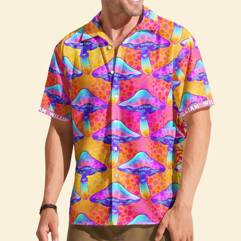 Custom Name With Poisonous Mushroom Pattern - Personalized Hawaiian Shirt