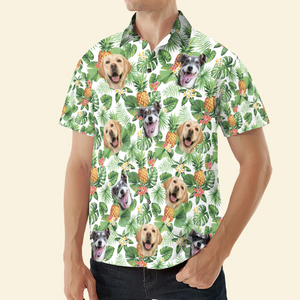 Custom Photo Pet Face With Flower Pattern  - Gift For Pet Lovers - Personalized Hawaiian Shirt