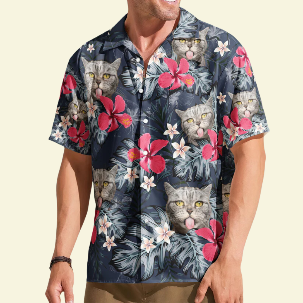 Custom Photo Funny Red Hibiscus - Personalized Hawaiian Shirt