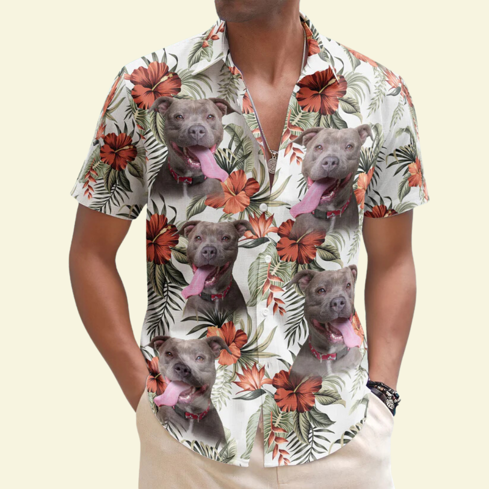 Custom Photo Face Funny Floral Tropical Flower Pattern - Personalized Hawaiian Shirt