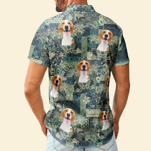 Custom Photo Pet Funny With Hibiscus And Palm Tree Pattern - Personalized Hawaiian Shirt