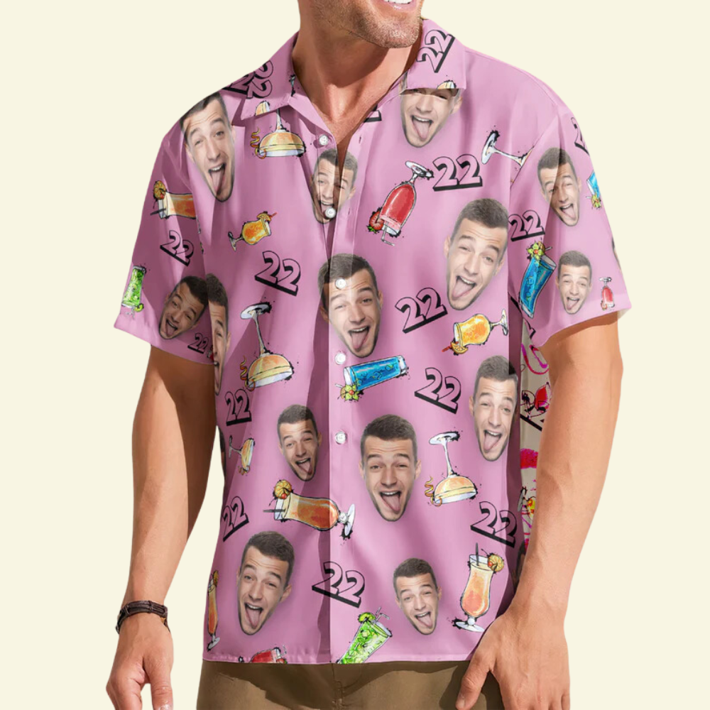 Custom Photo Birthday Party Drinks Face Funny - Personalized Hawaiian Shirt