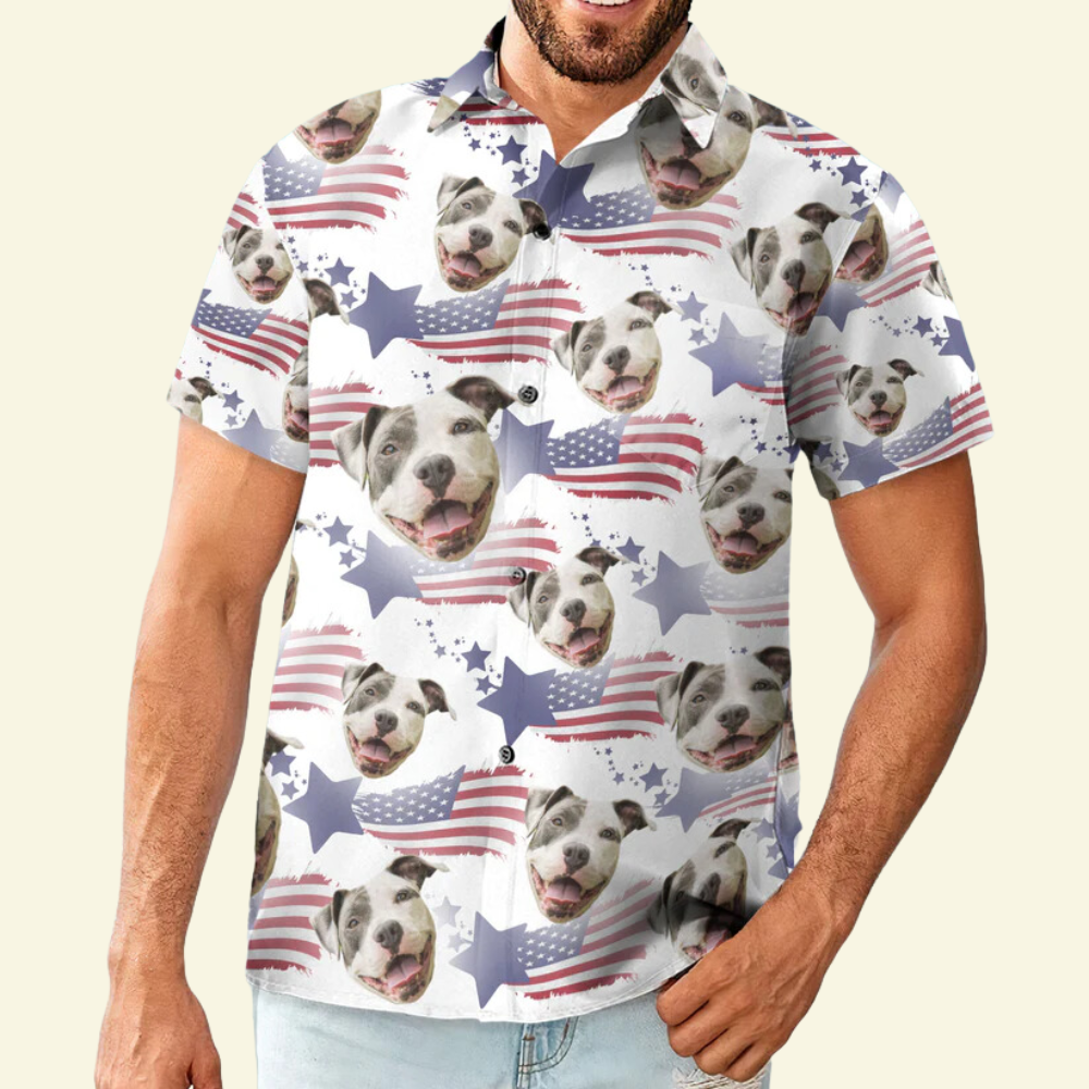 Custom Photo Best Dog Dad US Flag - Gift For Dog Lovers - Personalized Hawaiian Shirt