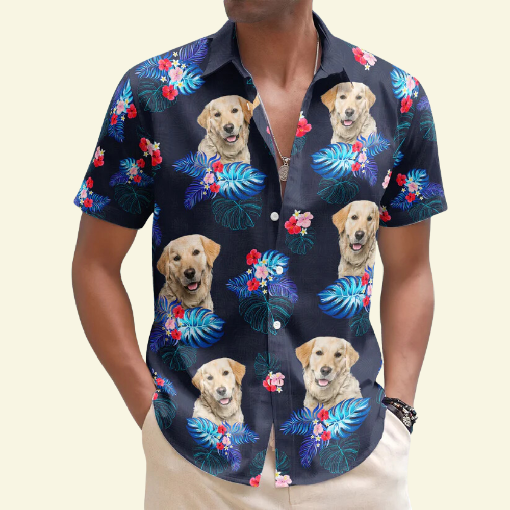 Custom Face Funny Photo Tropical Hibiscus - Gift For Dog Lovers - Personalized Hawaiian Shirt