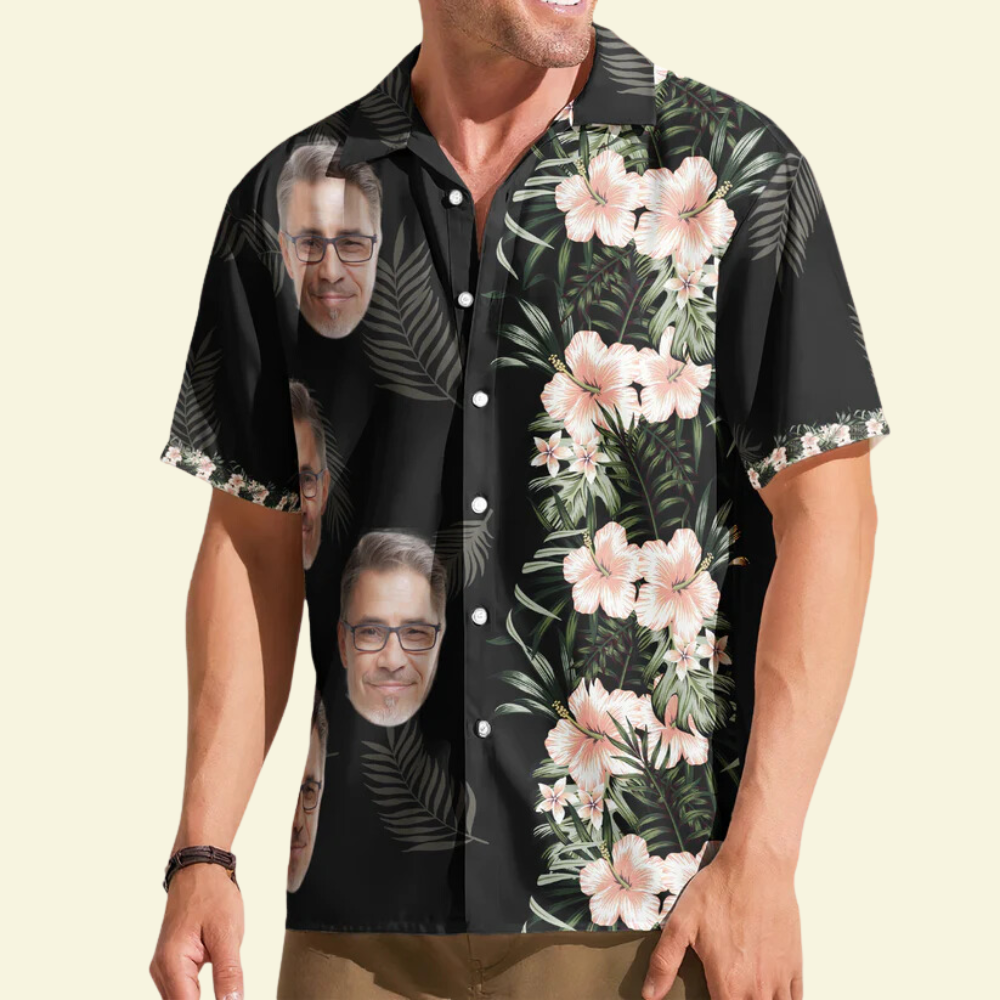 Custom Photo Hibiscus Tropical Line Vintage Funny - Personalized Hawaiian Shirt