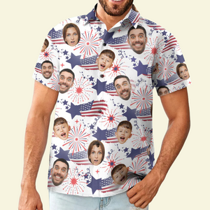 Custom Photo Family Cute Face Independence Day US Flag - Personalized Hawaiian Shirt