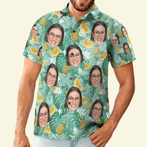 Custom Photo Face With Pineapple Green Tropical - Personalized Hawaiian Shirt