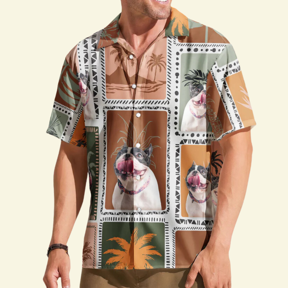 Custom Photo Funny Photo Retro Tropical Palm Trees - Personalized Hawaiian Shirt