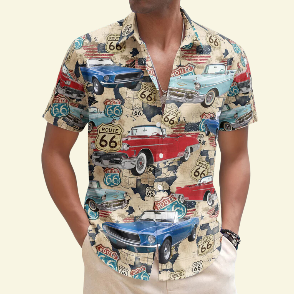 Custom Photo Vintage Cars Muscle US Flag - Gift For Car Lovers - Personalized Hawaiian Shirt