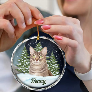 Custom Photo Pet Face - Personalized Circle Glass Ornament - Christmas Gift For Dog Lovers, Cat Lovers, Pet Lovers, Pet Memorial - NH96