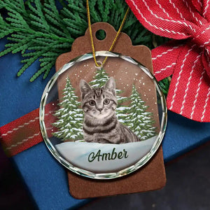 Custom Photo Pet Face - Personalized Circle Glass Ornament - Christmas Gift For Dog Lovers, Cat Lovers, Pet Lovers, Pet Memorial - NH96